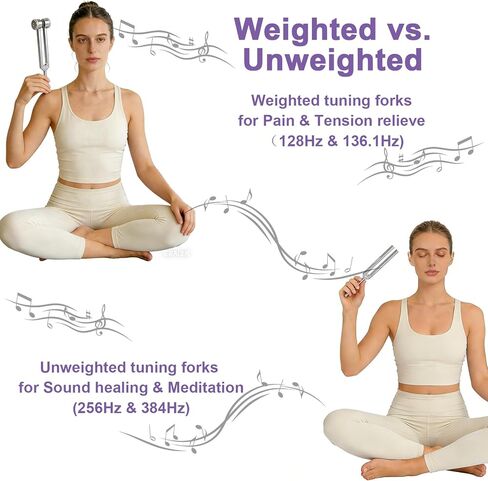 شوكة ضبط للشفاء (128 هرتز، 136 هرتز، 256 هرتز، 384 هرتز)، أدوات شفاء الصوت مع مطرقة ومنشط حامل، شوكة ضبط للتأمل واليوجا وموازنة الشاكرا والاسترخاء العميق in Kuwait