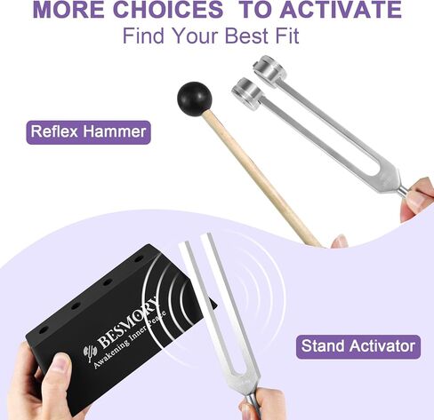 شوكة ضبط للشفاء (128 هرتز، 136 هرتز، 256 هرتز، 384 هرتز)، أدوات شفاء الصوت مع مطرقة ومنشط حامل، شوكة ضبط للتأمل واليوجا وموازنة الشاكرا والاسترخاء العميق in Kuwait