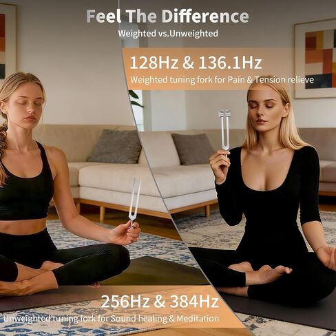 Tuning Forks for Healing Set - 128Hz, 136.1Hz, 256Hz, 384Hz, Weighted & Unweighted, Tuning Fork with Hockey Puck Activator & feet, Sound Therapy Chakra Balance for Yoga & Meditation in Leather Pouch in Saudi Arabia
