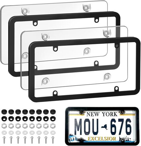Universal License Plate Frame & Cover, 2 Pack Clear License Plate Protector, ABS Car Rear Front Plate Frames with Screws Caps, Rustproof, Unbreakable, Easy Install for Cars, Trucks, SUVs in Kuwait
