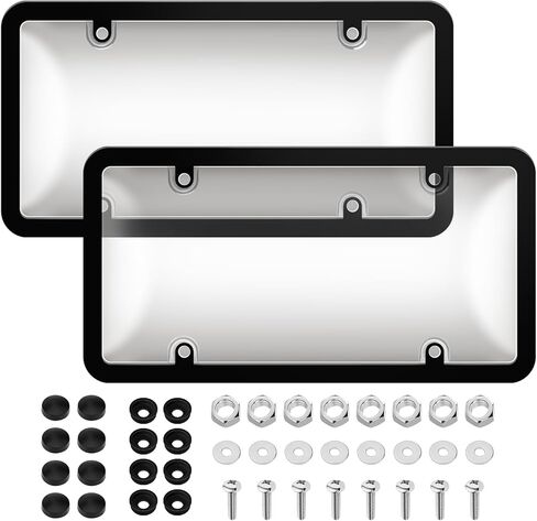 Universal License Plate Frame & Cover, 2 Pack Clear License Plate Protector, ABS Car Rear Front Plate Frames with Screws Caps, Rustproof, Unbreakable, Easy Install for Cars, Trucks, SUVs in Kuwait
