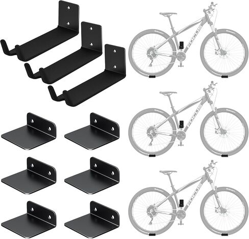 شماعة دواسة الدراجة المثبتة على الحائط من EVERHANGER، رف دراجة المرآب عالي التحمل، خطافات دراجة أفقية، تحمل ما يصل إلى 70 رطل، 3 عبوات in Kuwait