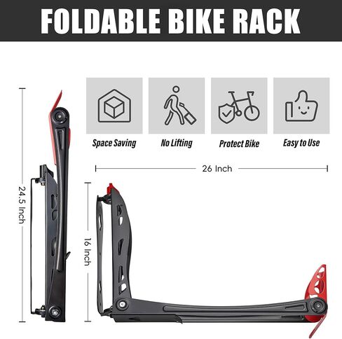 رف الدراجة الدوار من Wallmaster BIKEPAL، شماعة تخزين عمودية للدراجة مثبتة على الحائط، موفرة للمساحة للمنزل والمرآب، 4 عبوات in Kuwait