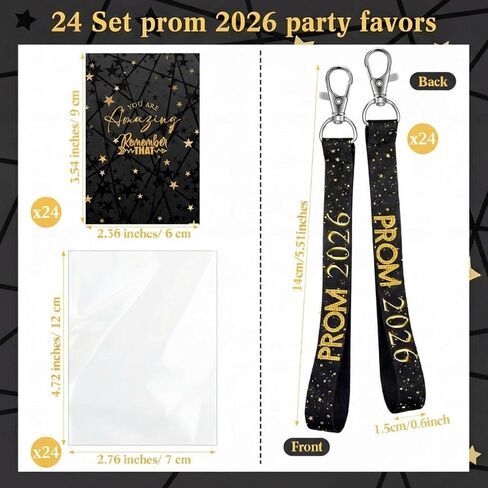 24 مجموعة PROM 2025 حفل التخرج تفضل PROM LANYARD CHEAIN CHAINDER CLASS OF 2025 KEYCAIN مع أكياس البطاقات للكلية (أسود) in Kuwait