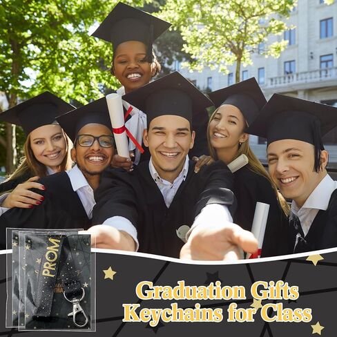 24 مجموعة PROM 2025 حفل التخرج تفضل PROM LANYARD CHEAIN CHAINDER CLASS OF 2025 KEYCAIN مع أكياس البطاقات للكلية (أسود) in Kuwait