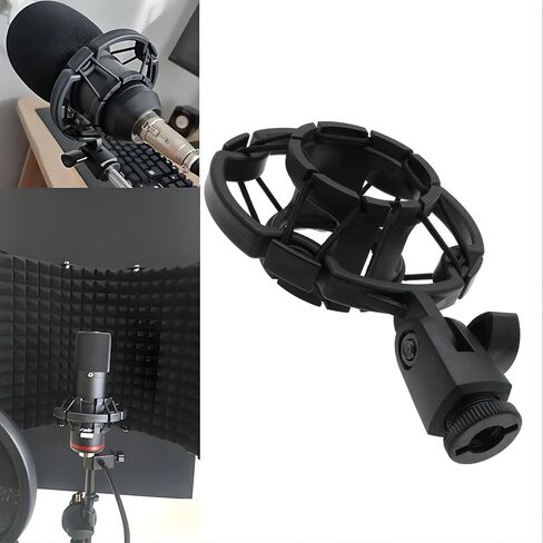 Universal Microphone Shock Mount for 42-46mm Mics, Professional Anti-Vibration Holder with 3/8" or M16 Thread, Compatible with Studio Condenser Microphone for Recording, Podcasting, Streaming in Kuwait