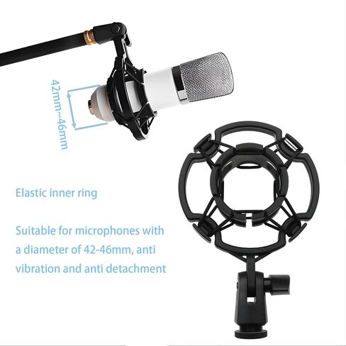 Universal Microphone Shock Mount for 42-46mm Mics, Professional Anti-Vibration Holder with 3/8" or M16 Thread, Compatible with Studio Condenser Microphone for Recording, Podcasting, Streaming in Kuwait
