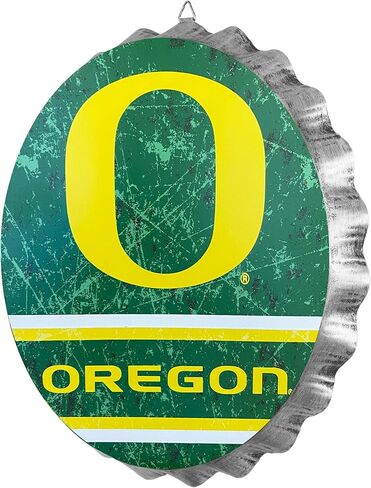 لافتة حائط بغطاء زجاجة معدنية من FOCO Oregon Ducks مقاس 13 بوصة NCAA، 13 بوصة - طراز عتيق متعثر، مرخصة رسميًا in Saudi Arabia
