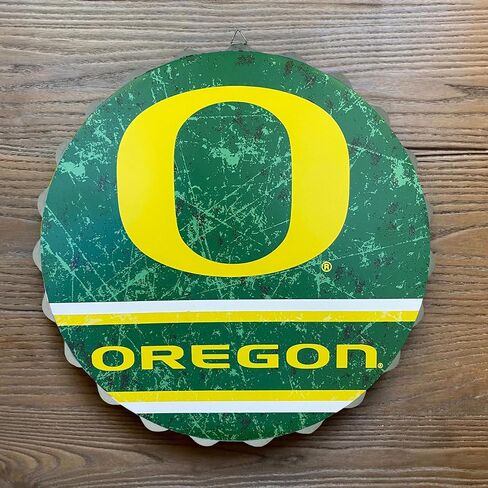 لافتة حائط بغطاء زجاجة معدنية من FOCO Oregon Ducks مقاس 13 بوصة NCAA، 13 بوصة - طراز عتيق متعثر، مرخصة رسميًا in Saudi Arabia
