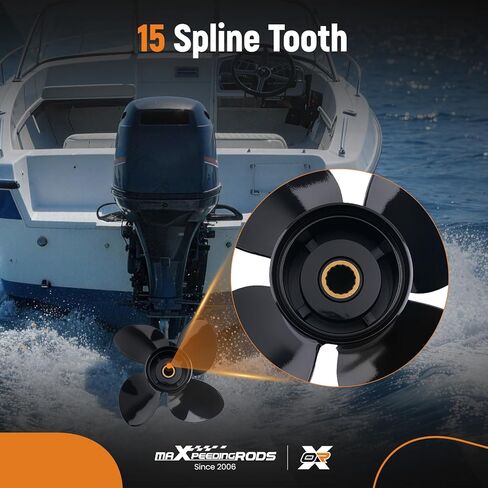 maxpeedingrods 4 شفرات 13 × 17 مروحة قارب من الألومنيوم لمحركات الزئبق 40 50 60 65 70 75 80 90 100 115 125 140HP 15 أسنان خددية، RH، الأجزاء رقم # 48-8M8026590 in Kuwait