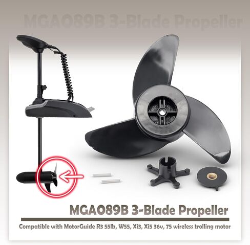MGA089B مروحة محرك التصيد ذات 3 شفرات متوافقة مع MotorGuide R3 55lb W55 Xi5 36v 75 نماذج لاسلكية، لMachete III أسود بقطر 3.5 بوصة in Saudi Arabia