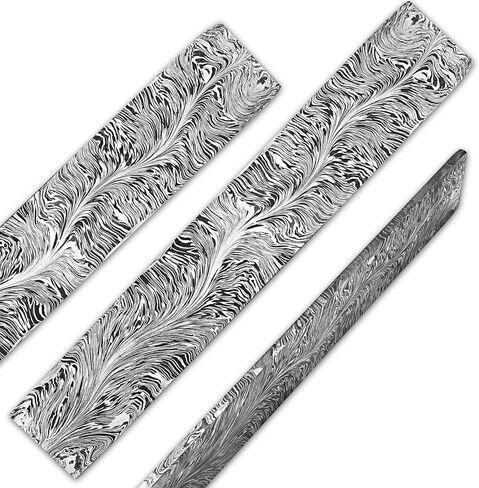 Nesmo 521 Damascus Steel Blank Billet Snack Feather Patern Bar Stock for knife making Hand Forged 12 Inches, Gray in Saudi Arabia