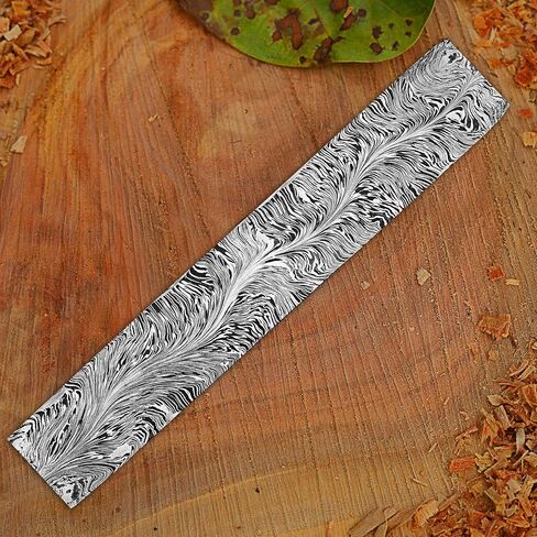 Nesmo 521 Damascus Steel Blank Billet Snack Feather Patern Bar Stock for knife making Hand Forged 12 Inches, Gray in Saudi Arabia