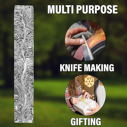Nesmo 521 Damascus Steel Blank Billet Snack Feather Patern Bar Stock for knife making Hand Forged 12 Inches, Gray in Saudi Arabia