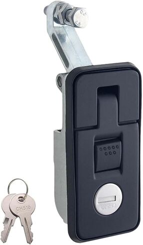 قفل مزلاج ضغط، سبيكة زنك مع 2 مفتاح مزلاج تثبيت على الزناد، مزلاج رافعة دافق للشاحنة، البحرية، عربة سكن متنقلة، صندوق تخزين، أسود، 8.5 سم × 4 سم in Kuwait