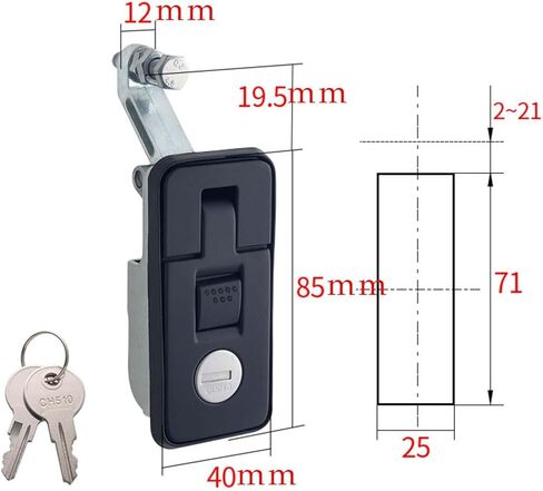 قفل مزلاج ضغط، سبيكة زنك مع 2 مفتاح مزلاج تثبيت على الزناد، مزلاج رافعة دافق للشاحنة، البحرية، عربة سكن متنقلة، صندوق تخزين، أسود، 8.5 سم × 4 سم in Kuwait