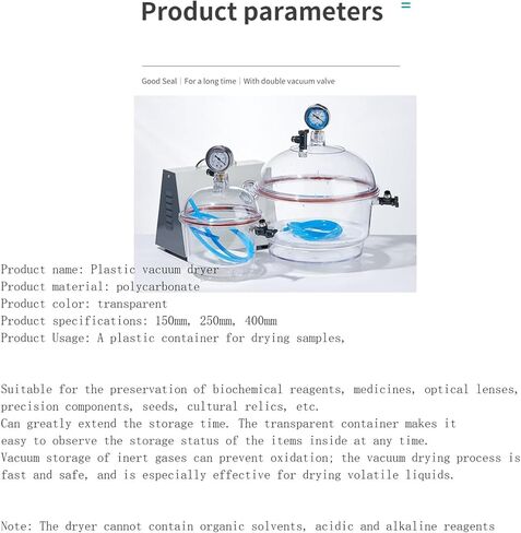 COYEUX PC Vacuum Desiccator, 150mm Lab Dryer Jar, with Double Vacuum Valve & Pressure Gauge, Silicone Seal, for Enhanced Durability in Kuwait