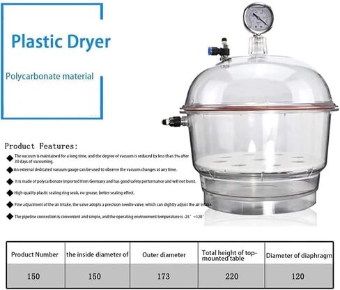 COYEUX Polycarbonate Vacuum Desiccator, 150mm Lab Vacuum Desiccator, with Air Meter and Double Valve, for Research Vacuum Drying Storage in Kuwait