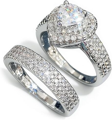Rkkojjo 925 Sterling Silver Zirconia Heart Diamond Ring الخاتم - فرقة زفاف الخطوبة للنساء in Saudi Arabia