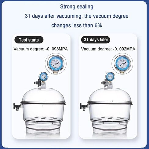 COYEUX 250MM Lab Vacuum Desiccator, High Transparency Clear Drying Bottle, with Pressure Gauge, Silicone Sealing Ring, Dual Valve, for Vacuum Storage in Kuwait