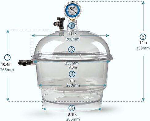 COYEUX 250MM Lab Vacuum Desiccator, High Transparency Clear Drying Bottle, with Pressure Gauge, Silicone Sealing Ring, Dual Valve, for Vacuum Storage in Kuwait