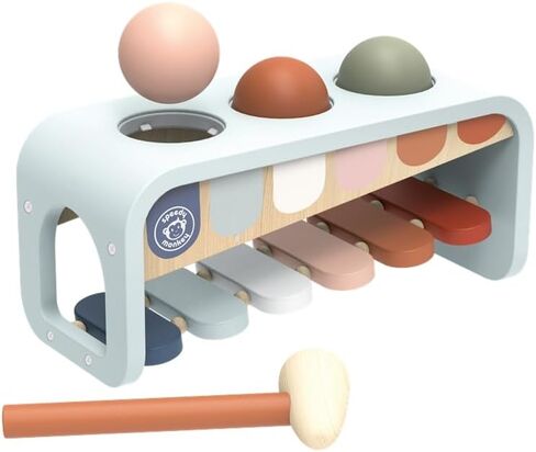 SPEEDY MONKEY Bus Pounding Bench, Pull-Along Bus with Hammering Activity, 8 Wooden Characters, Enhances Hand-Eye Coordination, Safe Design, Non-Toxic Paint, Educational Toy for Kids 2-5 Years in Kuwait