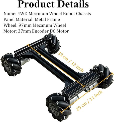 Premium 4WD Mecanum Wheel Robot Car Chassis Kit, Smart Remote Control Metal Chassis, DIY RC Robotic Moving Platform with DC Encoder Motor for Arduino, Raspberry Pie, Microbit, Education, Experiment in Kuwait