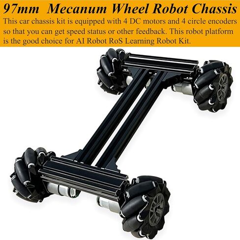 Premium 4WD Mecanum Wheel Robot Car Chassis Kit, Smart Remote Control Metal Chassis, DIY RC Robotic Moving Platform with DC Encoder Motor for Arduino, Raspberry Pie, Microbit, Education, Experiment in Kuwait