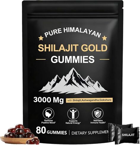 Shilajit Gummies for Men & Women, Rich in Ashwagandha Gaulshura Fulvic Acid 85 Micronutrients, No Added Sugar Non-GMO 100% Natural Organic, Energy Support & Overall Health, 80 Gummies in Saudi Arabia