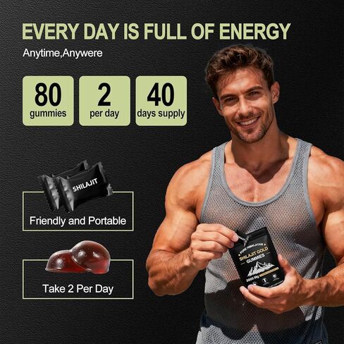 Shilajit Gummies for Men & Women, Rich in Ashwagandha Gaulshura Fulvic Acid 85 Micronutrients, No Added Sugar Non-GMO 100% Natural Organic, Energy Support & Overall Health, 80 Gummies in Saudi Arabia