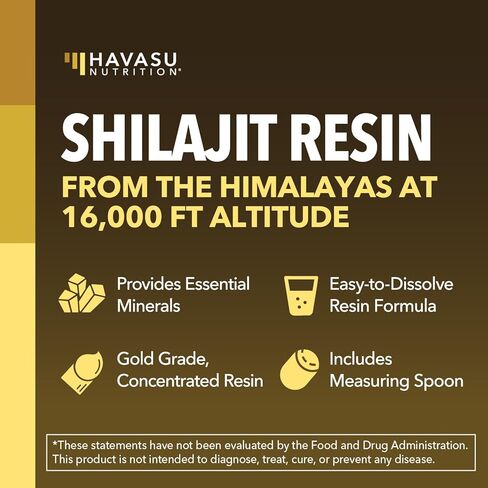 راتنج شيلاجيت الهيمالايا مع حمض الفولفيك وحمض الدبالية و80+ من المعادن النزرة - شيلاجيت من الدرجة الذهبية 500 مجم للرجال والنساء من ارتفاع 16,000 قدم - 100 وجبة - راتينج مركز وملعقة خشبية in Kuwait