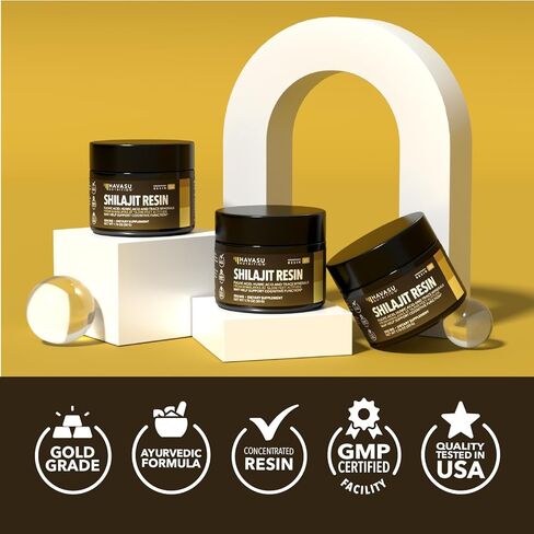 راتنج شيلاجيت الهيمالايا مع حمض الفولفيك وحمض الدبالية و80+ من المعادن النزرة - شيلاجيت من الدرجة الذهبية 500 مجم للرجال والنساء من ارتفاع 16,000 قدم - 100 وجبة - راتينج مركز وملعقة خشبية in Kuwait