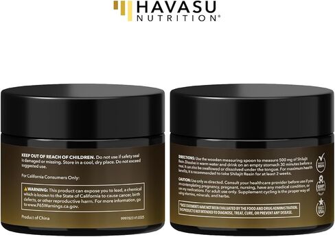 راتنج شيلاجيت الهيمالايا مع حمض الفولفيك وحمض الدبالية و80+ من المعادن النزرة - شيلاجيت من الدرجة الذهبية 500 مجم للرجال والنساء من ارتفاع 16,000 قدم - 100 وجبة - راتينج مركز وملعقة خشبية in Kuwait