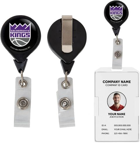 حامل شارة Desert Cactus Sacramento Kings قابل للسحب، بكرة معرف NBA مع مشبك تذكرة للحبل والعمل والمدرسة والمكتب (التصميم B) in Saudi Arabia