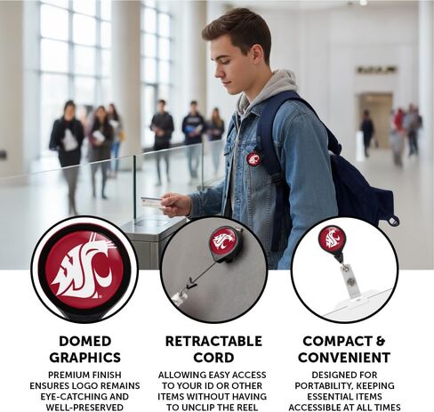 حامل شارة قابل للسحب لجامعة ولاية واشنطن من Desert Cactus، بكرة معرف WSU Cougars Cougs مع مشبك تذكرة للحبل والعمل والمدرسة والمكتب in Saudi Arabia