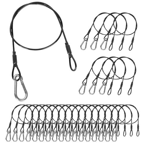 20 Pack Black Security Cables with Loops and Carabiner, 1/8" 304 Stainless Steel Safety Cables 2ft, Wire Ropes Falling Prevention for DJ Stage Light Luggage, 50lb Load Capacity in Kuwait