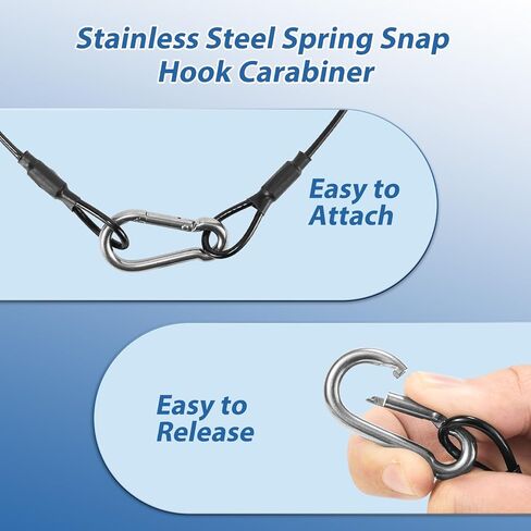 20 Pack Black Security Cables with Loops and Carabiner, 1/8" 304 Stainless Steel Safety Cables 2ft, Wire Ropes Falling Prevention for DJ Stage Light Luggage, 50lb Load Capacity in Kuwait