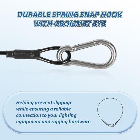 20 Pack Black Security Cables with Loops and Carabiner, 1/8" 304 Stainless Steel Safety Cables 2ft, Wire Ropes Falling Prevention for DJ Stage Light Luggage, 50lb Load Capacity in Kuwait