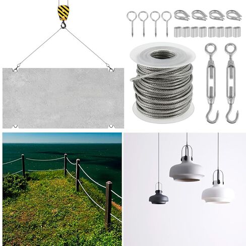 300ft 1/16" Wire Rope Kit Vinyl Coated Stainless Steel Wire M5 Turnbuckles for Outdoor String Light Hanging Kit, Clothesline Cable, Curtain Hanging (3set*100ft) in Saudi Arabia