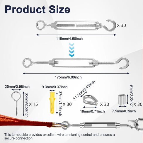 300ft 1/16" Wire Rope Kit Vinyl Coated Stainless Steel Wire M5 Turnbuckles for Outdoor String Light Hanging Kit, Clothesline Cable, Curtain Hanging (3set*100ft) in Kuwait