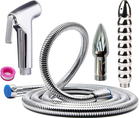 Shower Enema Douche Kit, Stainless Steel Anal Cleaner with Handheld Spray, Flexible Hose & Nozzles, Hygienic Personal Cleansing System for Bathroom Use in Kuwait