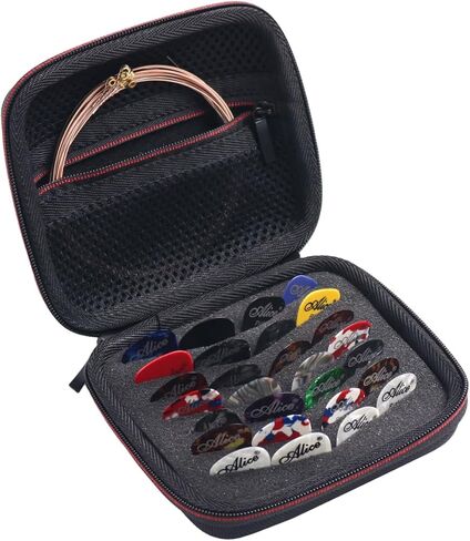 Hard Protective Travel Case Compatible with Fender, ChromaCast, D'Addario, JIM DUNLOP, Bolopick, UNLP MUSICAL INSTRUMENT Guitar Accessories, All Size Picks Storage Pouch(CASE ONLY, BLACK&Red) in Kuwait
