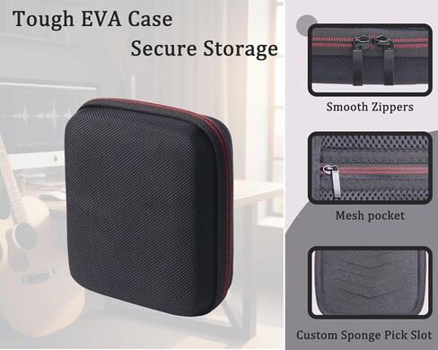 Hard Protective Travel Case Compatible with Fender, ChromaCast, D'Addario, JIM DUNLOP, Bolopick, UNLP MUSICAL INSTRUMENT Guitar Accessories, All Size Picks Storage Pouch(CASE ONLY, BLACK&Red) in Kuwait