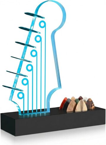 حامل اختيار الجيتار المضيء - تصميم رأس الجيتار الكهربائي، أضواء متغيرة 7 ألوان، هدايا الجيتار لمحبي الموسيقى، عرض اختيار الجيتار مع قاعدة خشبية، ملحقات جيتار رائعة وفريدة من نوعها in Kuwait