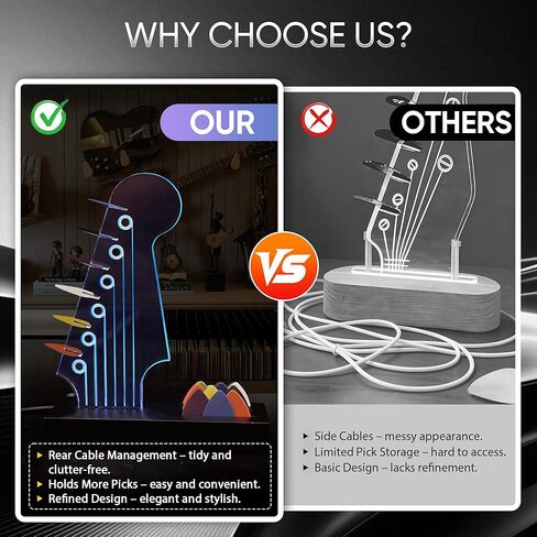 حامل اختيار الجيتار المضيء - تصميم رأس الجيتار الكهربائي، أضواء متغيرة 7 ألوان، هدايا الجيتار لمحبي الموسيقى، عرض اختيار الجيتار مع قاعدة خشبية، ملحقات جيتار رائعة وفريدة من نوعها in Kuwait