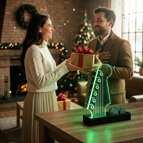 حامل اختيار الجيتار المضيء - تصميم رأس الجيتار الكهربائي، أضواء متغيرة 7 ألوان، هدايا الجيتار لمحبي الموسيقى، عرض اختيار الجيتار مع قاعدة خشبية، ملحقات جيتار رائعة وفريدة من نوعها in Kuwait