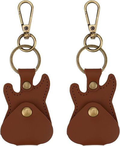 2pcs Leather Guitar Pick Holder Keychains, Portable Guitar Shaped Plectrum Case Key Chain Charm Ring Keyring with Snap Hook Pick Storage Bag for Music Players & Lovers in Saudi Arabia