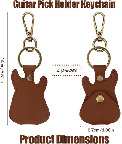 2pcs Leather Guitar Pick Holder Keychains, Portable Guitar Shaped Plectrum Case Key Chain Charm Ring Keyring with Snap Hook Pick Storage Bag for Music Players & Lovers in Saudi Arabia