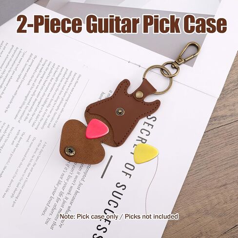 2pcs Leather Guitar Pick Holder Keychains, Portable Guitar Shaped Plectrum Case Key Chain Charm Ring Keyring with Snap Hook Pick Storage Bag for Music Players & Lovers in Saudi Arabia