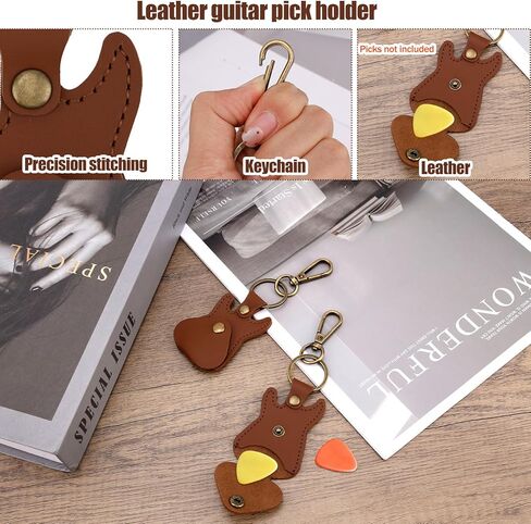 2pcs Leather Guitar Pick Holder Keychains, Portable Guitar Shaped Plectrum Case Key Chain Charm Ring Keyring with Snap Hook Pick Storage Bag for Music Players & Lovers in Saudi Arabia